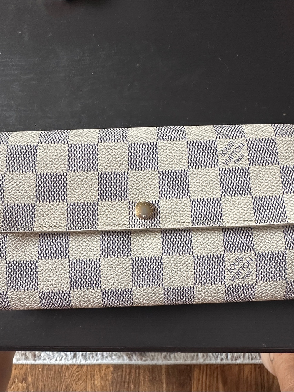 Louis Vuitton Damier Azur Check Continental Wallet in Cream and Blue